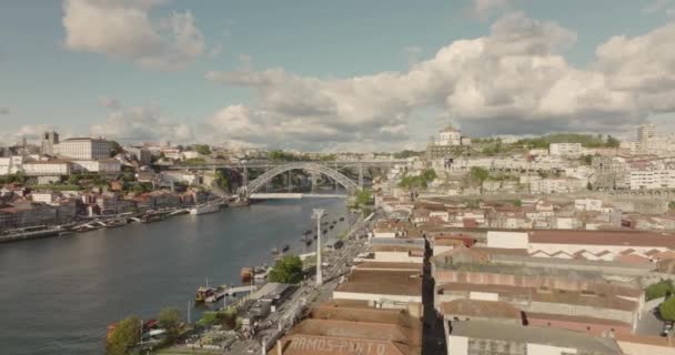 Boven Wijnkelders Vila Nova Gaia Met Uitzicht Rivier Douro Porto — Stockvideo