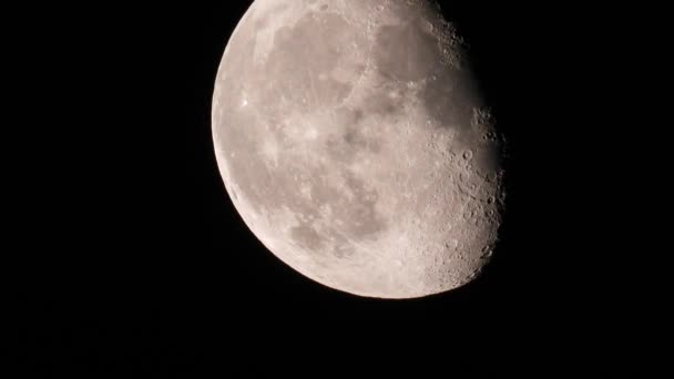 Tiro Telescópico Luna Real Con Super Teleobjetivo Luna Giratoria Con — Vídeos de Stock