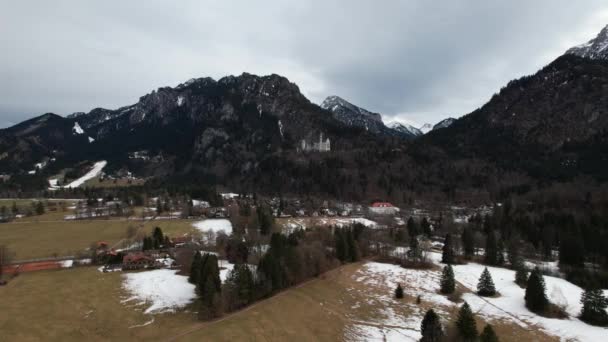 Strany Stranu Letecké Drone Záběr Neuschwanstein Hrad Zimě Německo — Stock video