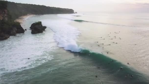 Surfeurs Plage Bali Padang Padang Aerial — Video