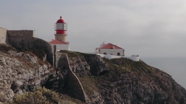 Cabo Vicente Világítótornya Algarve Sziklán Esti Fényben — Stock videók