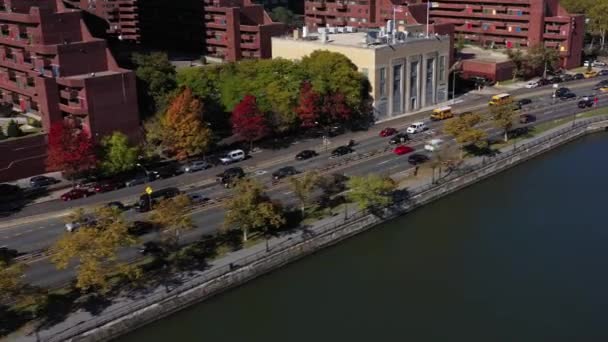 Drone Rápido Disparou Contra Trânsito Fdr Drive Manhattan Nova Iorque — Vídeo de Stock