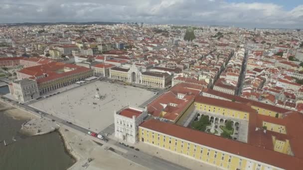 Hermosa Toma Plaza Terreiro Pao Lisboa Portugal Shot Drone — Vídeos de Stock