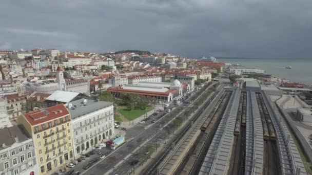 Prachtige Foto Bij Terreiro Pao Lisbon Portugal Neergeschoten Door Drone — Stockvideo