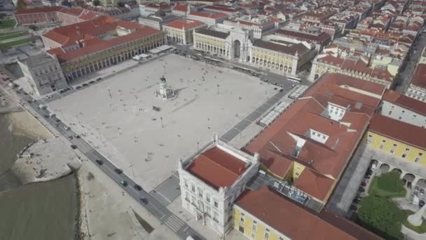 Vacker Utsikt Över Torget Terreiro Pao Lissabon Portugal Skjuten Drönare — Stockvideo