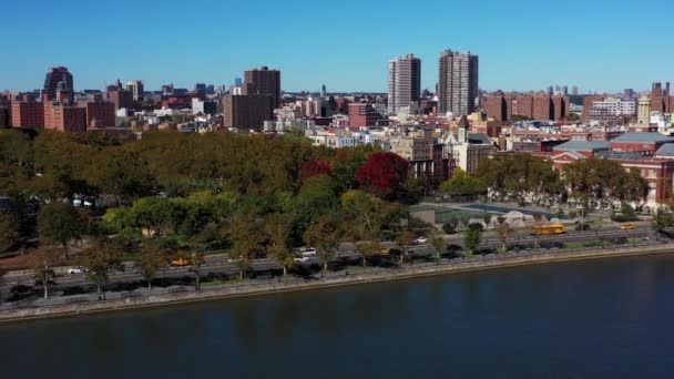 Long Drone Follow Yellow School Bus Fdr Drive Harlem River — Video