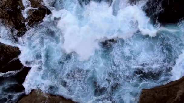 Aerial Angry Waves Crashing Rocks North Bondi Sydney Australia — Video Stock