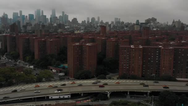 Drone Panoramisch Uitzicht Fdr Drive Lower Manhattan Nyc Vanaf East — Stockvideo