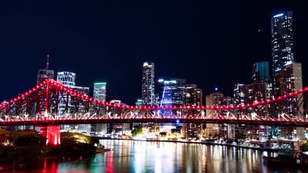 Timelapse Brisbane Stad Nachts Zicht Story Brug — Stockvideo