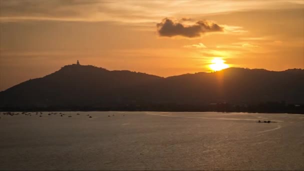 Zonsondergang Boven Phuket Eiland Big Buddah Thailand — Stockvideo