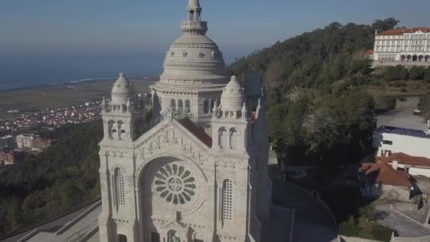 Luchtlandschap Van Viana Castelo Kathedraal Van Santa Luzia Portugal Betrokkenheid — Stockvideo