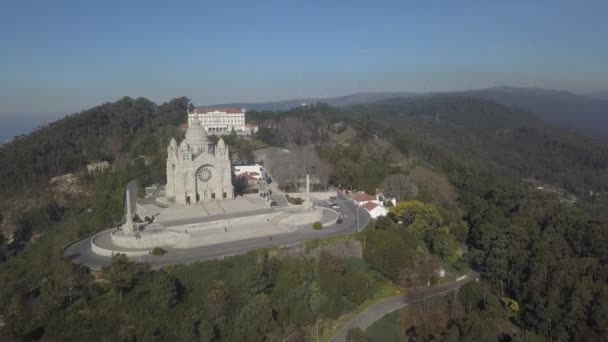 Luchtlandschap Van Viana Castelo Kathedraal Van Santa Luzia Portugal Betrokkenheid — Stockvideo