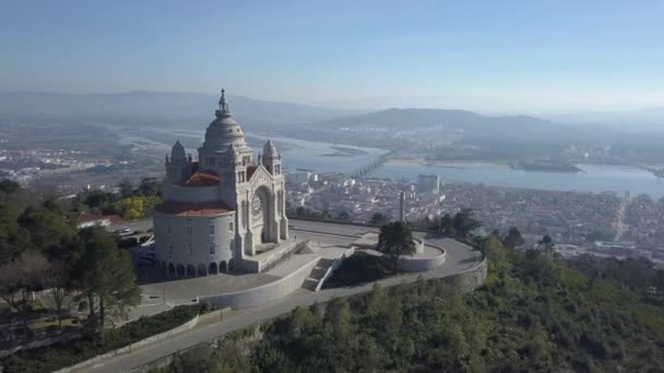 Luchtlandschap Van Viana Castelo Kathedraal Van Santa Luzia Portugal Betrokkenheid — Stockvideo