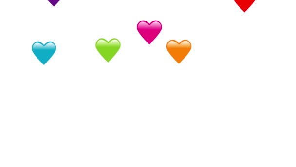 Animazione Cuori Emoji Tutti Colori Che Cadono Dall Alto Uno — Video Stock