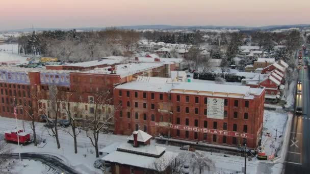 Neve Cobrindo Lititz Borough Lancaster Voo Aéreo Sobre Centro Cidade — Vídeo de Stock