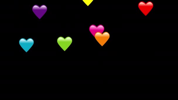 Animation Emoji Hjärtan Alla Färger Faller Från Ovan Tills Stannar — Stockvideo