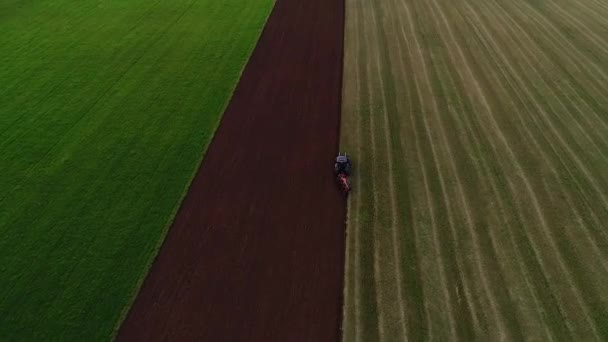 Agrokultura Pole Orba Čtyřmi Brázdami Vratný Orba Antény Široký Pohled — Stock video