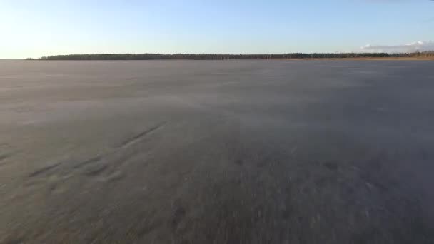 Calm Lake Burtnieks Little Ice High Water Level Spring Aerial — Stockvideo