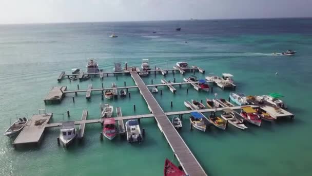 Barcos Uma Doca Belo Mar Azul Caribe Palm Beach Aruba — Vídeo de Stock