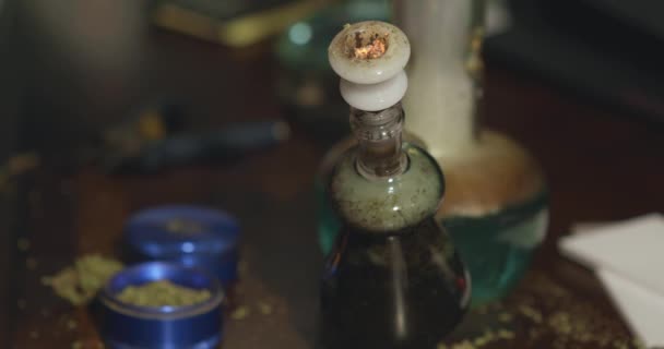 Medical Cannabis Being Lit Smoked Dirty Water Bong — Vídeo de Stock