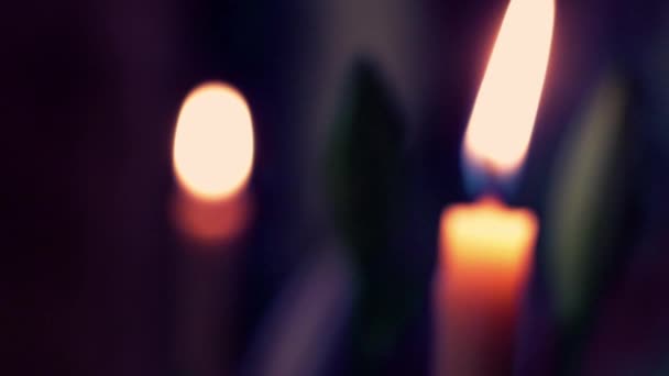 Two Candles Focused One One — Vídeo de Stock