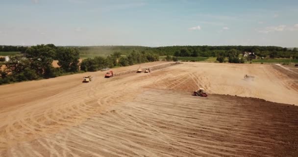 Drone Flying Large Land Grading Construction Site — Vídeo de Stock