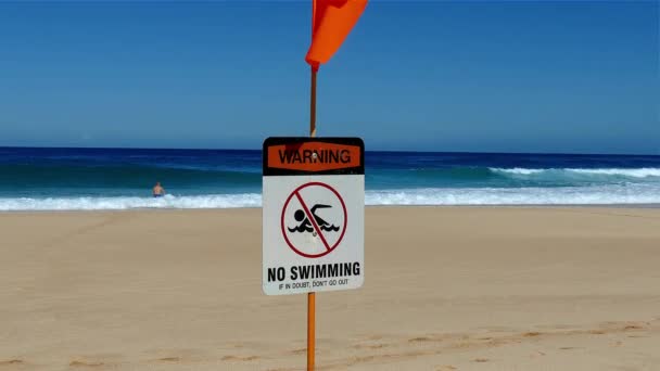 Bilder Varning Ingen Badskylt Placerad Vid Strand Norra Stranden Oahu — Stockvideo