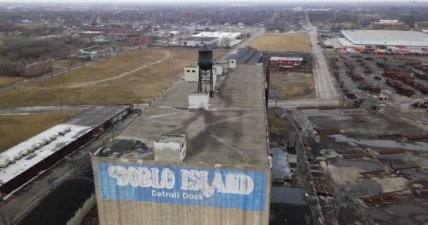 Острів Бобло Детройт Док Занедбаний Розкладається Вздовж Річки Детройт — стокове відео