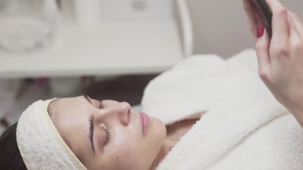 Girl Relaxing Spa While Wearing Bathrobe — Stock Video