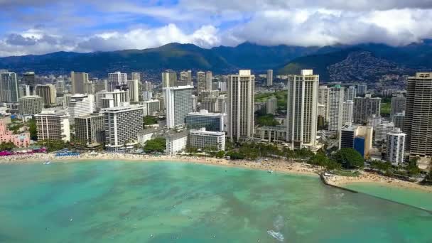 Drone Footage Waikiki Beach Island Oahu Hawaii — Stockvideo