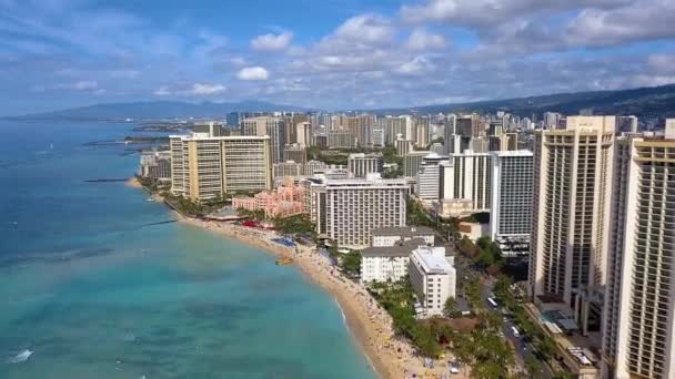 Drone Footage Waikiki Beach View Honolulu Island Oahu Hawaii — Stockvideo