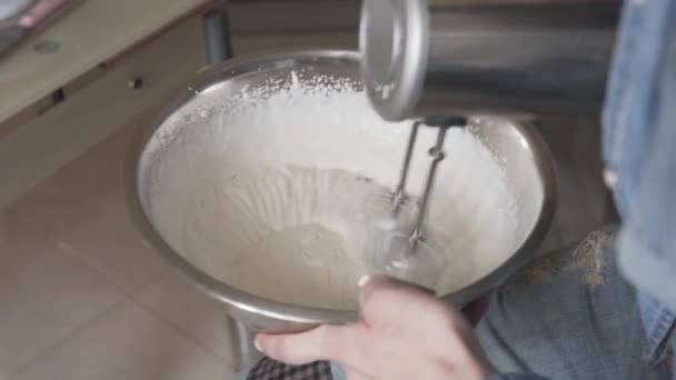 Close Scene Woman Making Whipped Cream — Stock Video