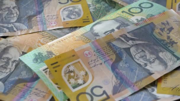Close Australian Money Falling Table Currency Falling — 비디오