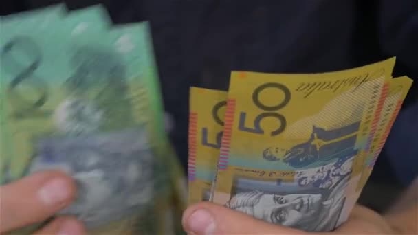 Close Male Hands Counting Australian Money — Vídeo de stock