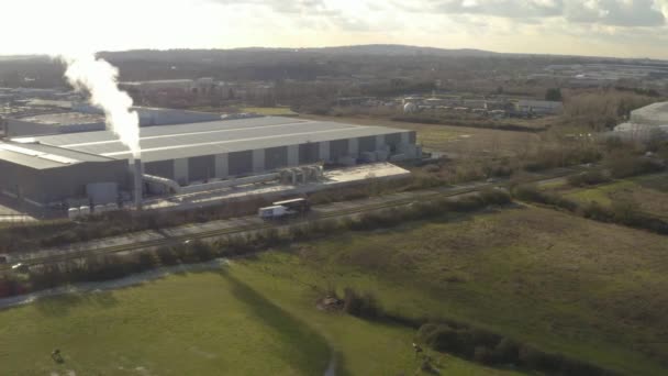 Aerial Drone View Industry Factory Chimney Major Road Scrap Metal — Video