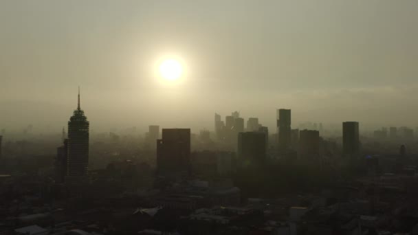 Aerial Shot Mexico City Center Skyline Sun Backlight — Stock videók