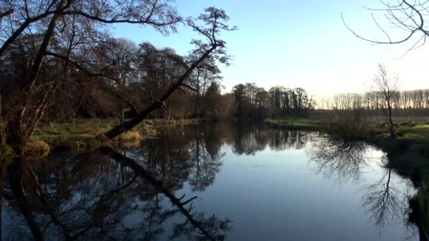 Still Canal Sunny Winter Morning Kayak Going — Stock video