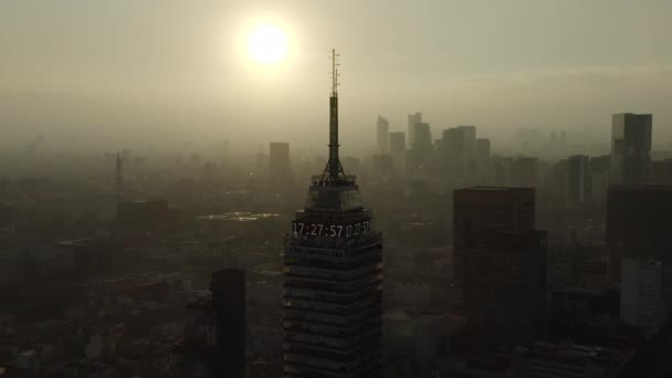 Aerial Shot Mexico City Center Skycraper Witth Sun Backlight — Stock videók