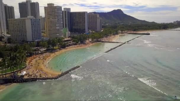 Drone Footage Waikiki Beach Diamond Head Island Oahu Hawaii — Αρχείο Βίντεο