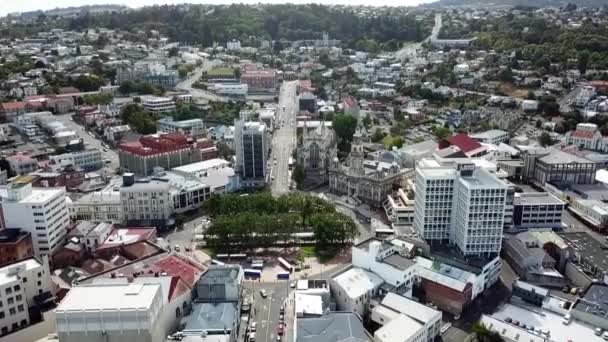 Vista Panorâmica Centro Cidade Dunedin Com Câmara Municipal Catedral Nova — Vídeo de Stock