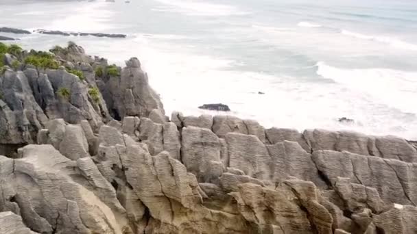 Drone View Pancake Rocks Dolomite Point Punakaiki New Zealand — Video