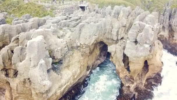 Drone View Pancake Rocks Dolomite Point Punakaiki New Zealand — Stock video