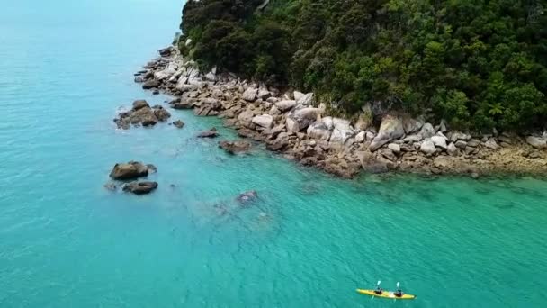 Drone View Kayaking Abel Tasman National Park New Zealand — Stockvideo