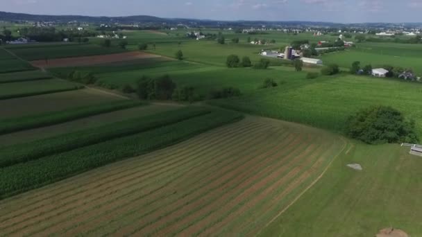 Aerial Shot Farms Middle Green Meadows Jib Filmed New Holland — Vídeo de stock