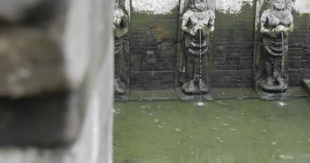 Panning Shot Stone Carved Female Shaped Fountains Goa Gajah Temple — Vídeos de Stock