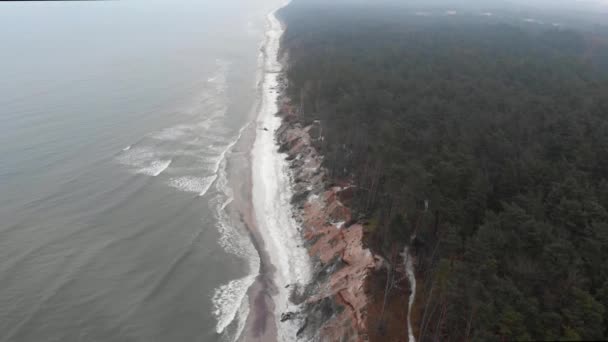 Aerial Shot Sandy Beach Ustka Pomorskie Poland Winter — Video Stock