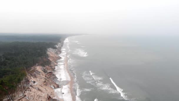 Aerial Shot Sandy Beach Ustka Pomorskie Poland Winter — 비디오