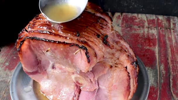 Ladle Juice Baked Spiral Cut Ham — Wideo stockowe