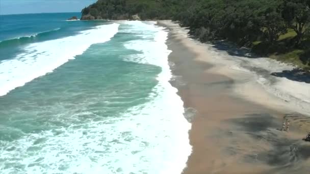 Drone Shot Surf Beach Orokawa Bay Coromandel New Zealand — Wideo stockowe