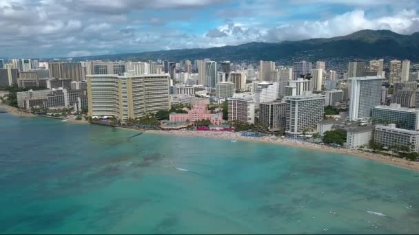 Panoramiczne Nagrania Dronów Nad Plażą Waikiki Honolulu Wyspie Oahu Hawajach — Wideo stockowe